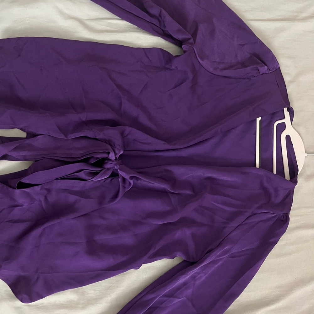 Chic Satin Wrap Blouse in Purple - Picture 2 of 6